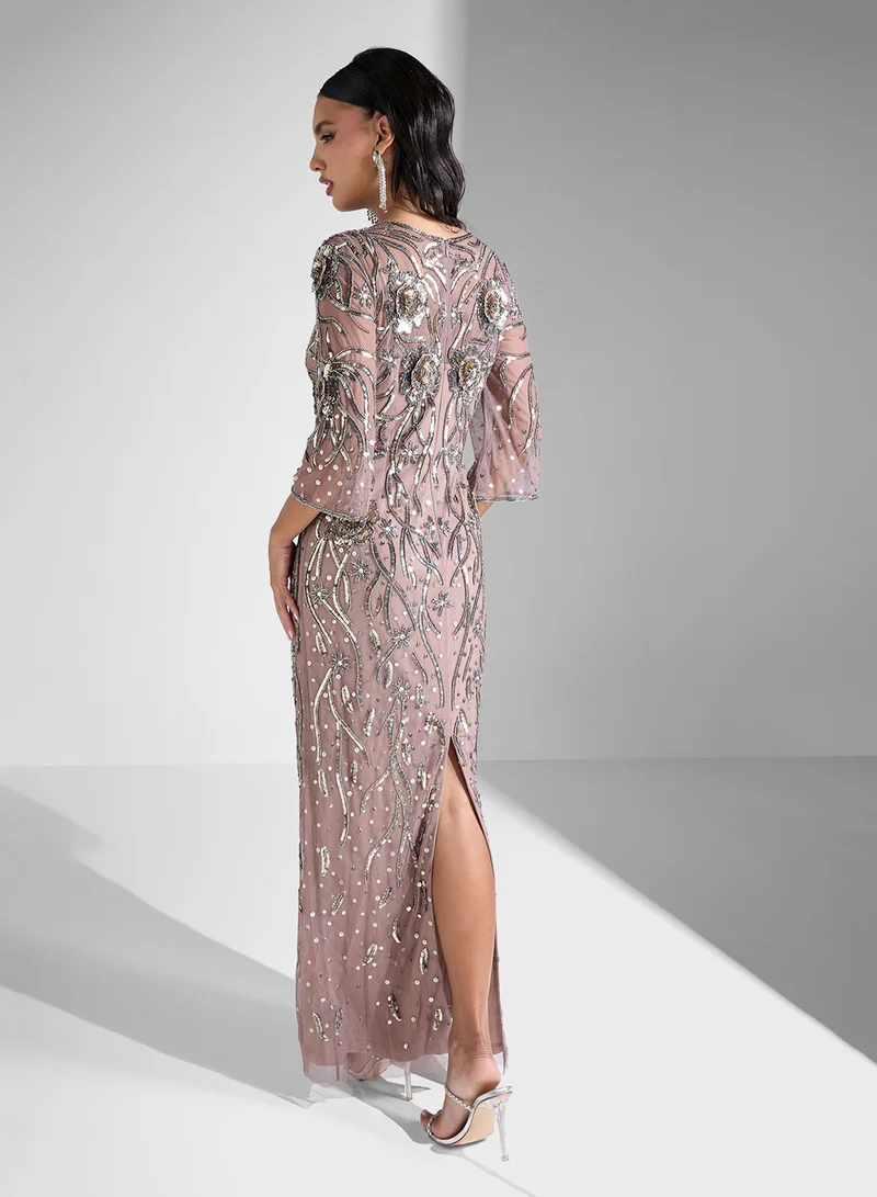 ادريانا بابيل Embellished Short Sleeves Maxi Dress