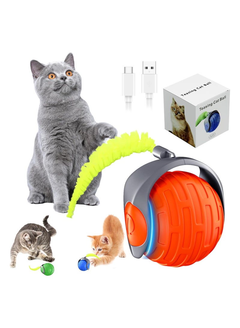 لعبة للقطط كرة تفاعلية للقطط التي تشعر بالملل في الاماكن المغلقة، قابلة للدوران التلقائي، مقاومة للسقوط وتجنب العوائق، وضعين للتعديل وذيل منفوش - Image 1