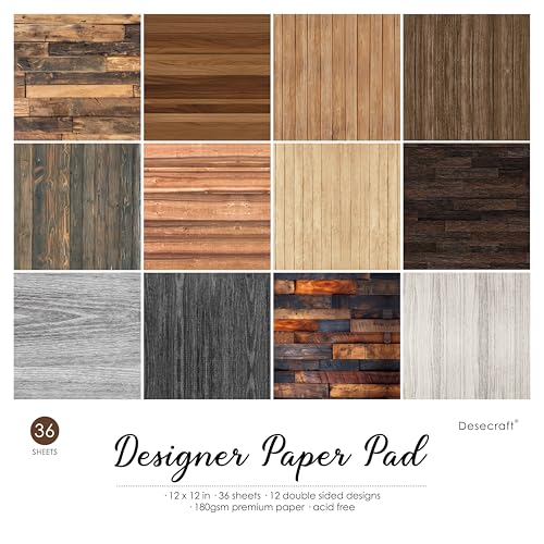 Desecraft Vintage Wood Texture 12x12 Scrapbooking Cardstock Decorative Paper for Card Making Background Origami Textured Decorative Scrapbook Paper Scrapbook Materials Supplies - Image 1