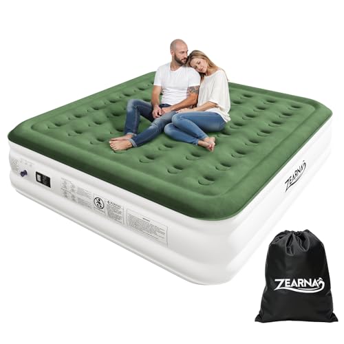 Zearna King Size Air Mattress with Built in Pump, 18" Raised Comfort Air Bed, Upgraded Flocked Top Blow up Mattress with Carrying Bag, Inflatable Mattress for Guests & Home, AirBed, 750 lbs Max - Image 1