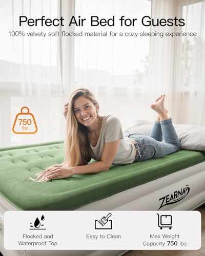 Zearna King Size Air Mattress with Built in Pump, 18" Raised Comfort Air Bed, Upgraded Flocked Top Blow up Mattress with Carrying Bag, Inflatable Mattress for Guests & Home, AirBed, 750 lbs Max - Image 2