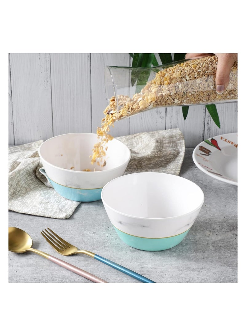 مجموعة من وعاءين أنيقين للخلط بنقشة رخامية - أبيض مع قاعدة بلون النعناع والأزرق المائي - Image 2