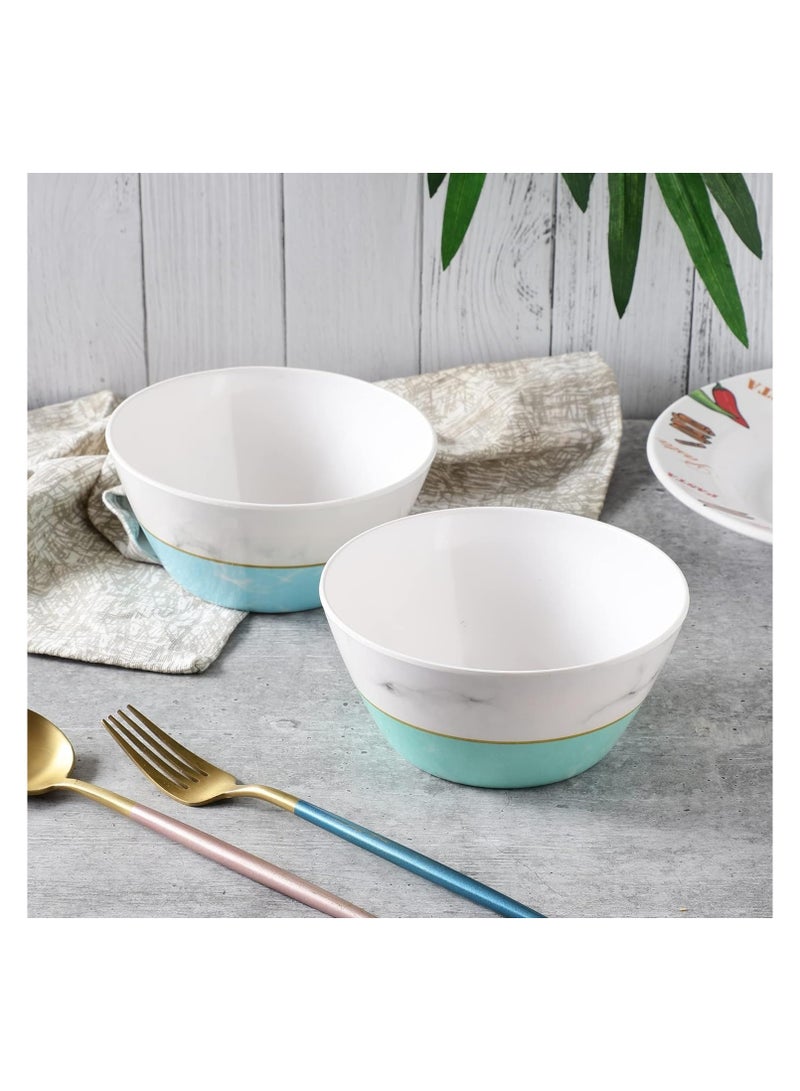 مجموعة من وعاءين أنيقين للخلط بنقشة رخامية - أبيض مع قاعدة بلون النعناع والأزرق المائي - Image 4