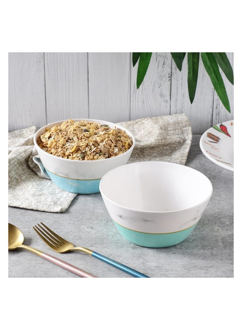 مجموعة من وعاءين أنيقين للخلط بنقشة رخامية - أبيض مع قاعدة بلون النعناع والأزرق المائي - Image 3