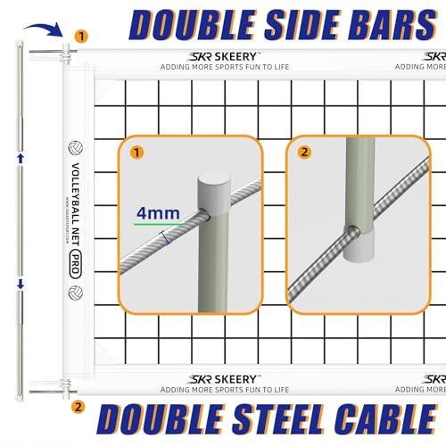 SKEERY Professional Volleyball Net,Official Size 32×3.3FT,Equipped with Double Steel Cables with 3.3FT Double Side Bars,Portable Volleyball Net for Backyard,School,Courts(PRO) - Image 4