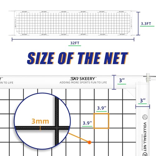 SKEERY Professional Volleyball Net,Official Size 32×3.3FT,Equipped with Double Steel Cables with 3.3FT Double Side Bars,Portable Volleyball Net for Backyard,School,Courts(PRO) - Image 2