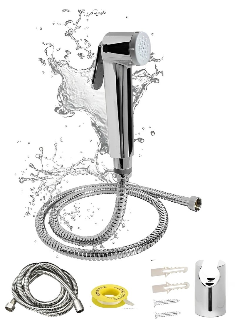 JUNARIS Handheld Bidet Sprayer Set For Toilet Toilet Bidet Stainless Steel Shattaf With Premium Hose For Bathroom And Washroom | Chrome Shattaf Set Stainless Steel Hose (Classic) - Image 1