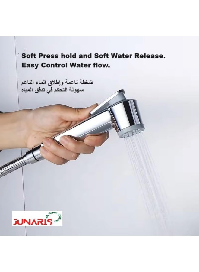 JUNARIS Handheld Bidet Sprayer Set For Toilet Toilet Bidet Stainless Steel Shattaf With Premium Hose For Bathroom And Washroom | Chrome Shattaf Set Stainless Steel Hose (Classic) - Image 2