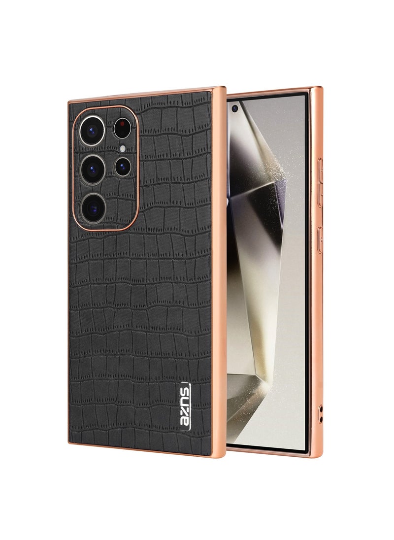 ICARLUS For Samsung Galaxy S23 Ultra 5G Case Electroplating Crocodile Texture PU+TPU Phone Cover Black  - Image 1