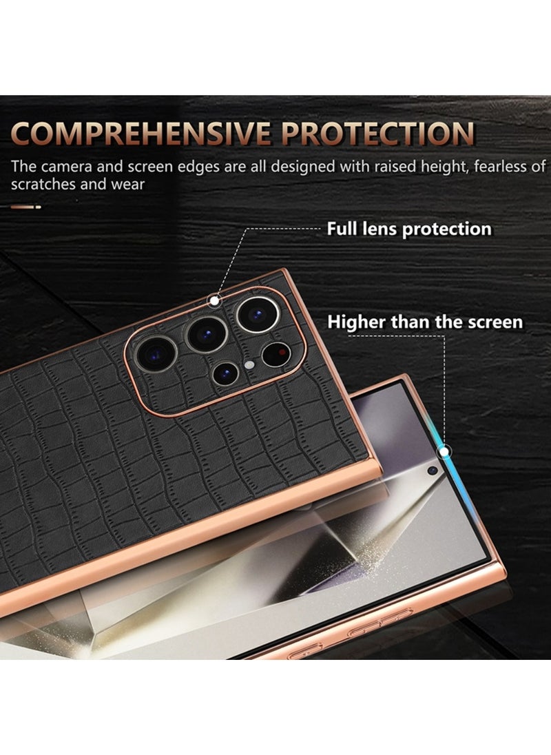 ICARLUS For Samsung Galaxy S23 Ultra 5G Case Electroplating Crocodile Texture PU+TPU Phone Cover Black  - Image 3