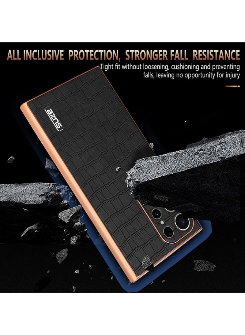 ICARLUS For Samsung Galaxy S23 Ultra 5G Case Electroplating Crocodile Texture PU+TPU Phone Cover Black  - Image 2