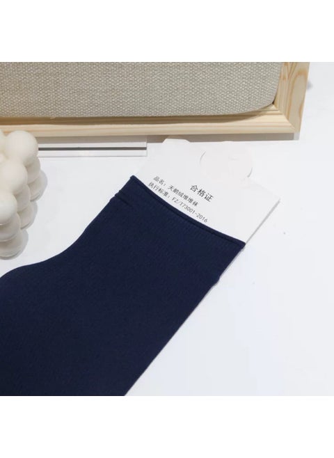 Spring Summer Thin Mid-calf Socks Women Pure Color Stacking Socks Ice Cream Color Velvet Stacking Sweat-absorbent Anti-friction Navy blue