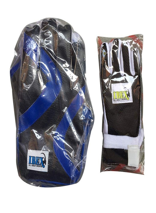 JetFire Men's Ibex Leather, Polyvinyl Chloride, Rubber Practice Cricket Wicket Keeping with Inner Gloves Combo (Blue and Black) - Image 5
