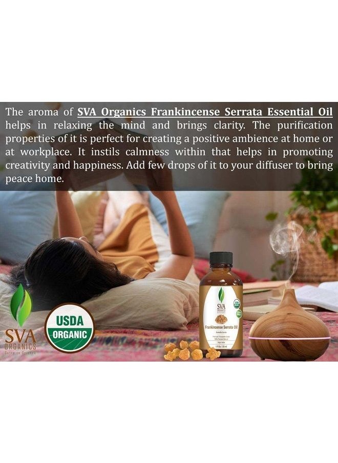 SVA Organics - SVA Organics Frankincense Serrata Essential Oil Organic Certified 30 ml (1 fl oz) with Dropper 100% Pure, Natural & Premium Therapeutic Grade for Glowing Skin, Shiny Hair, Aromatherapy & Diffuser - Image 1