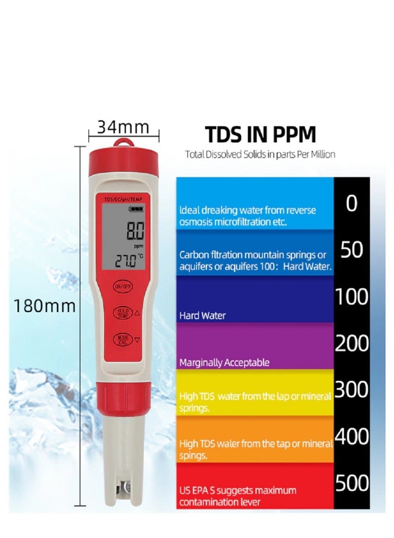 TDS 4 in 1 PH Meter TDS EC ORP Salinity S. G Temperature Meter With Backlight Digital Water Quality Monitor Tester - Image 2