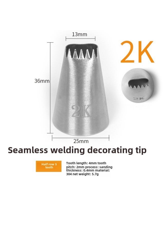 304 Stainless Steel Pastry Nozzle 6-tooth Belt Number Seamless Welding Cream Nozzle Large Cake Decorating Tool-Specifications:2K  - Image 1