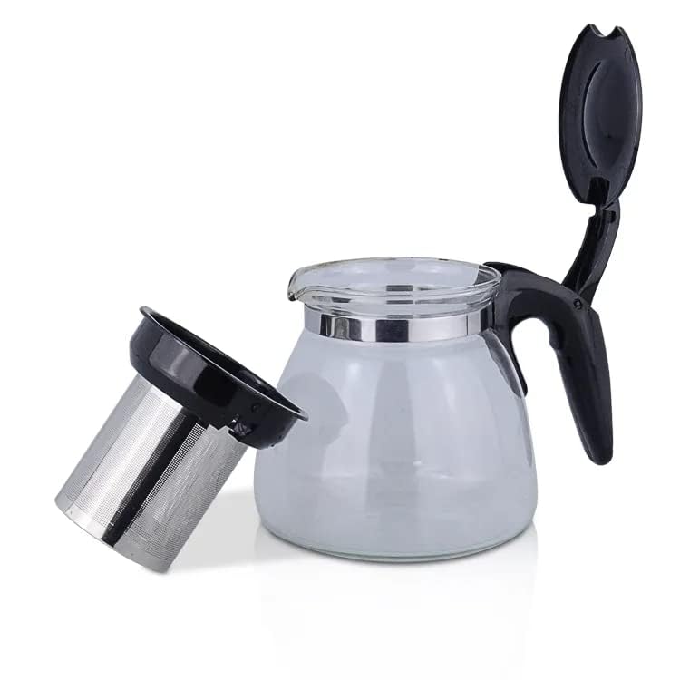 LOCANS Borosilicate Round Glass Tea Pot with Heat Resistant Stainless Steel Infuser Perfect for Tea and Coffee Maker Clear Glass Kettle Plastic Handle 1000ml - Image 2