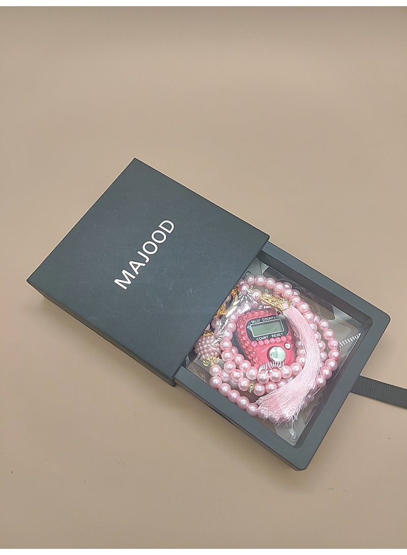 MAJOOD 99 Pink Prayer Beads Counter Gift Box Set - Image 1