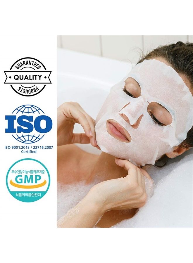 DERMAL 24 حزمة كومبو قناع وجه كوري من كولاجين إيسنس - قناع وجه مرطب ومهدئ مع بانثينول - قناع ورقي للعناية الذاتية مضاد للحساسية لجميع أنواع البشرة - أقنعة علاج سبا منزلية طبيعية - Image 3
