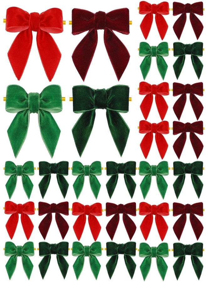 Daifunli 30 Pcs Christmas Velvet Bows 3.15" Bows for Christmas Tree Premade Bow for Christmas Wreath, Craft Gift Wrapping, Festive Winter Decor, Garland, Wedding(Red, Green, Dark Green, Burgundy - Image 1
