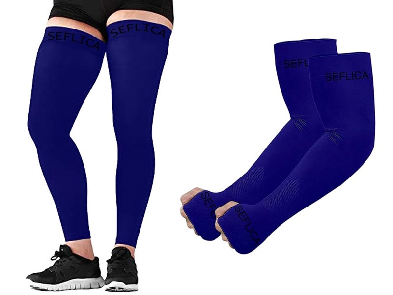 SEFLICA® UV Sun Protection Arm & Leg Sleeves Combo for Men & Women | UPF 50+ Cooling Sleeves for Outdoor Sports, Cycling, Running, Driving & Sunburn Protection | Anti-Tan - Image 1