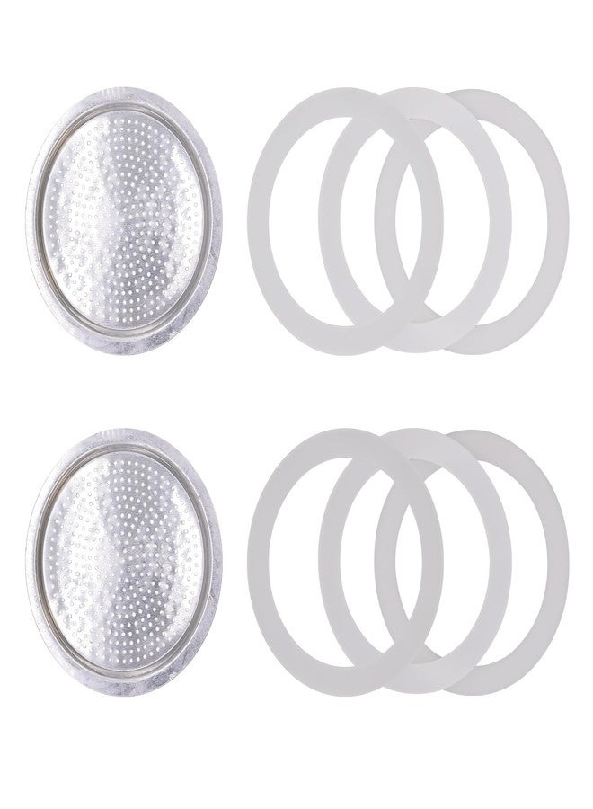 MEFONKOU 6 Cup Coffee Gasket for Bialetti Moka Aluminium Stove Top Espresso Machine Pots Express - 6 Gasket and 2 Stainless Filter (2 Kit) - Image 1