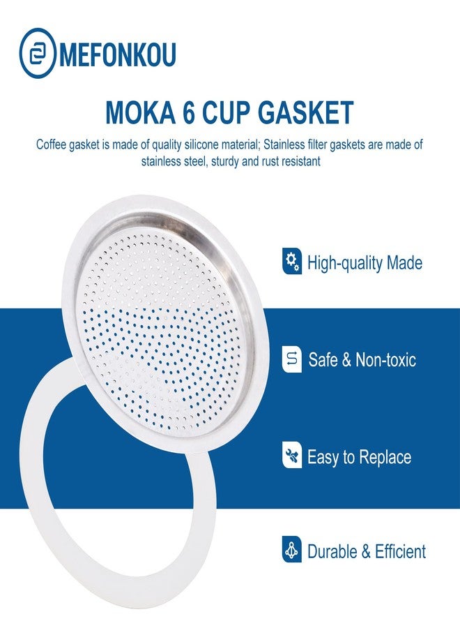 MEFONKOU 6 Cup Coffee Gasket for Bialetti Moka Aluminium Stove Top Espresso Machine Pots Express - 6 Gasket and 2 Stainless Filter (2 Kit) - Image 2