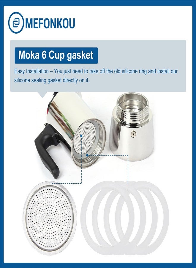 MEFONKOU 6 Cup Coffee Gasket for Bialetti Moka Aluminium Stove Top Espresso Machine Pots Express - 6 Gasket and 2 Stainless Filter (2 Kit) - Image 3