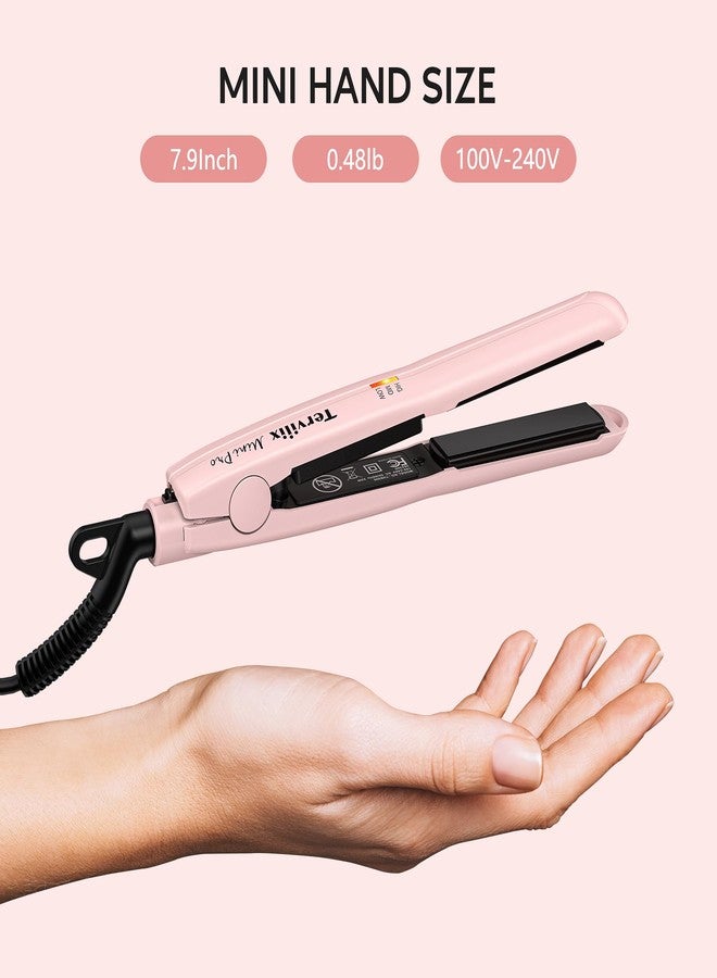 Terviiix Mini Flat Iron Hair Straightener, Adjustable Temperature, Travel-Size, 1/2" Ceramic Plates, Dual Voltage, Auto-Off, Pink - Image 3