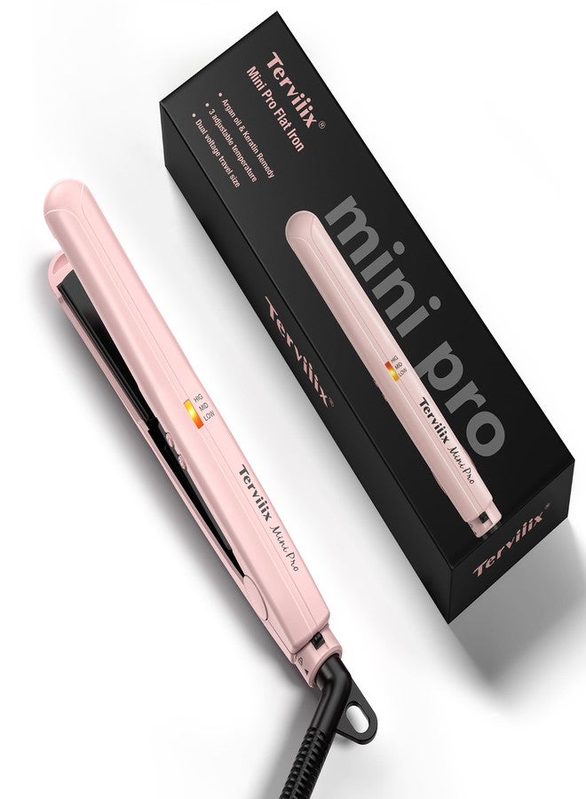 Terviiix Mini Flat Iron Hair Straightener, Adjustable Temperature, Travel-Size, 1/2" Ceramic Plates, Dual Voltage, Auto-Off, Pink - Image 1