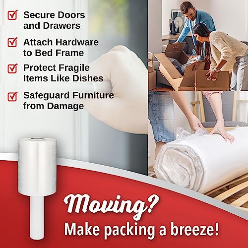 Simply Cool 2 Pack Industrial Strength Mini Hand Stretch Wrap 5" 1000 Ft Roll 80 Gauge Thick, Shrink Wrap Roll for Moving Supplies, Furniture, Pallets, Plastic Wrap for Packing, Heavy Duty Stretch Film - Image 4
