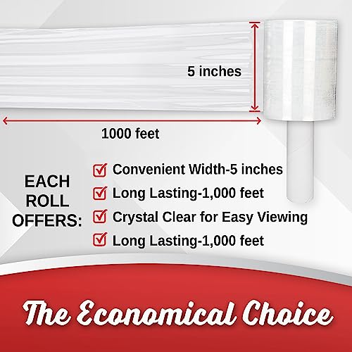 Simply Cool 2 Pack Industrial Strength Mini Hand Stretch Wrap 5" 1000 Ft Roll 80 Gauge Thick, Shrink Wrap Roll for Moving Supplies, Furniture, Pallets, Plastic Wrap for Packing, Heavy Duty Stretch Film - Image 3