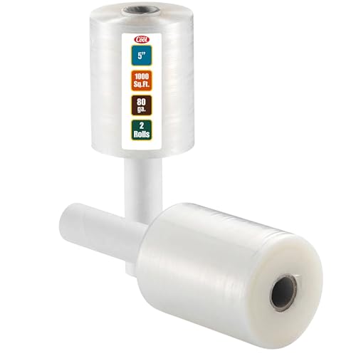 Simply Cool 2 Pack Industrial Strength Mini Hand Stretch Wrap 5" 1000 Ft Roll 80 Gauge Thick, Shrink Wrap Roll for Moving Supplies, Furniture, Pallets, Plastic Wrap for Packing, Heavy Duty Stretch Film - Image 1