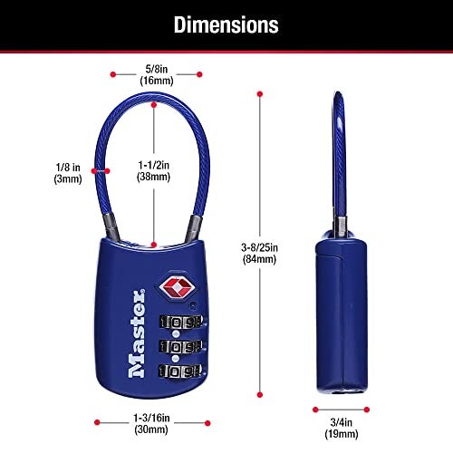 Master Lock قفل أمتعة مع مجموعة تركيبة خاصة بك معتمد من TSA، قفل سحاب للسفر مثالي للحقائب، والحقائب، أو حقائب الظهر، 4 عبوات، قد يختلف اللون، 4688EC4 - Image 3