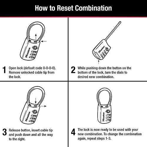 Master Lock قفل أمتعة مع مجموعة تركيبة خاصة بك معتمد من TSA، قفل سحاب للسفر مثالي للحقائب، والحقائب، أو حقائب الظهر، 4 عبوات، قد يختلف اللون، 4688EC4 - Image 2