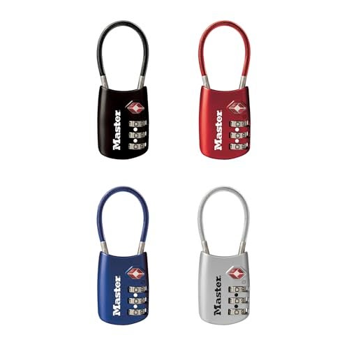 Master Lock قفل أمتعة مع مجموعة تركيبة خاصة بك معتمد من TSA، قفل سحاب للسفر مثالي للحقائب، والحقائب، أو حقائب الظهر، 4 عبوات، قد يختلف اللون، 4688EC4 - Image 1