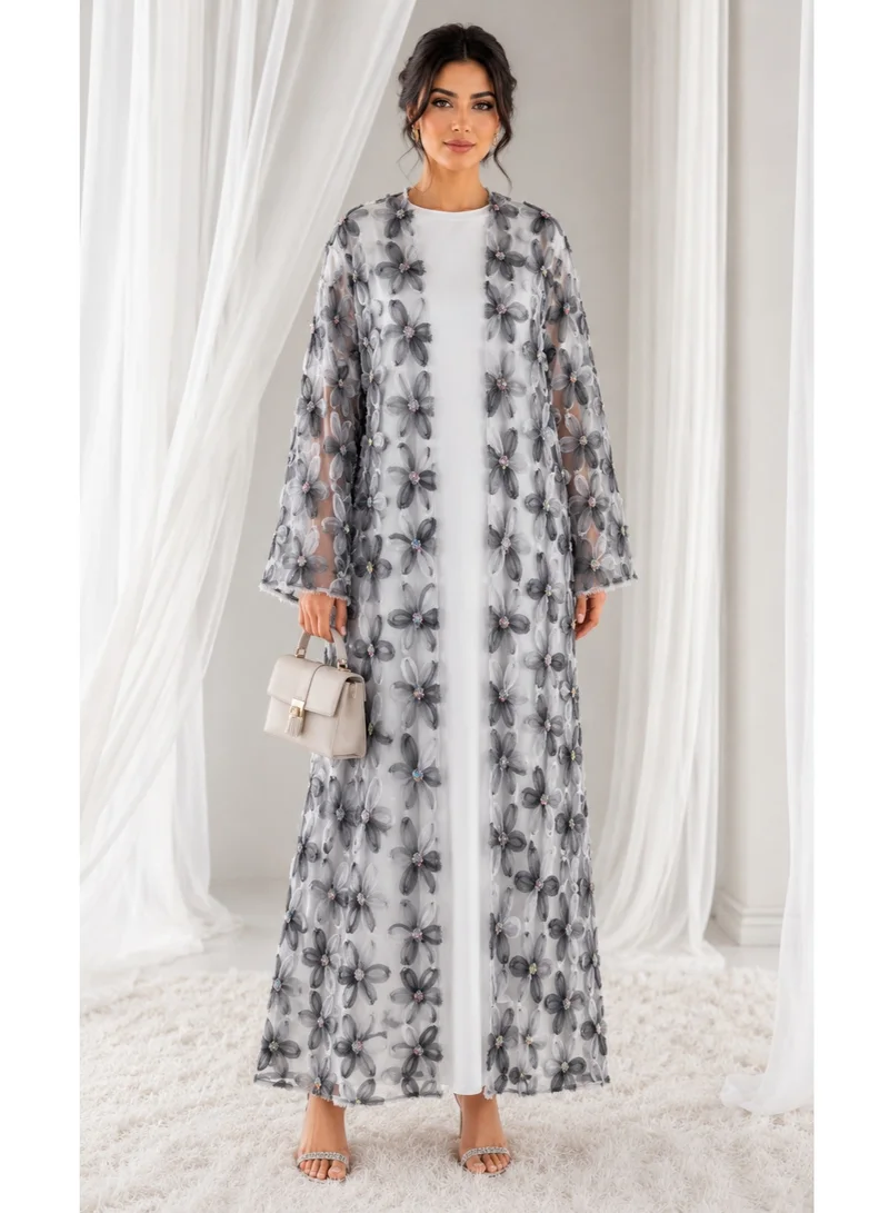 MSquare Fashion Net Floral Abaya with Plain Chiffon Headscarf – Elegant, Modest, Luxury Women’s Abaya for Special Occasions