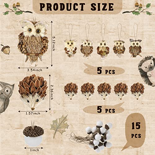Sotiff 68 PCS Woodland Christmas Tree Ornaments Decoration Set Includes Forest Animal Gold Ball Hedgehog Jute Tree Wrap Bows for Farmhouse Rustic Fall Winter Holiday Party Decor - Image 3