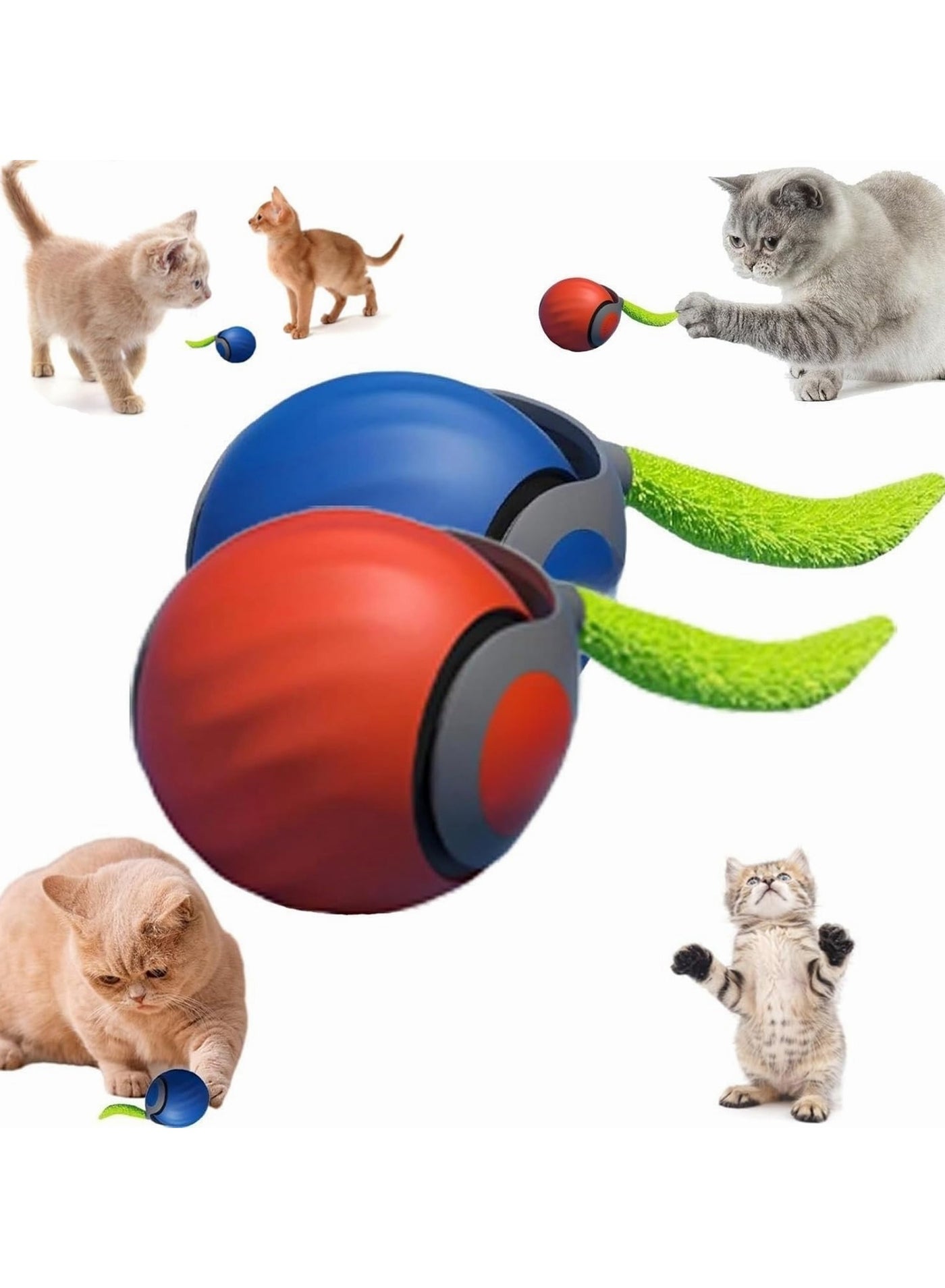 Beauenty Speedy Tail 2.0, Moving Cat Ball, New Generation Interactive Cat Toy, Electric Cat Ball Toy, Interactive Cat Toy With Two Speed Adjustment, Automatic Moving Ball 2PCS(Orange + Blue)