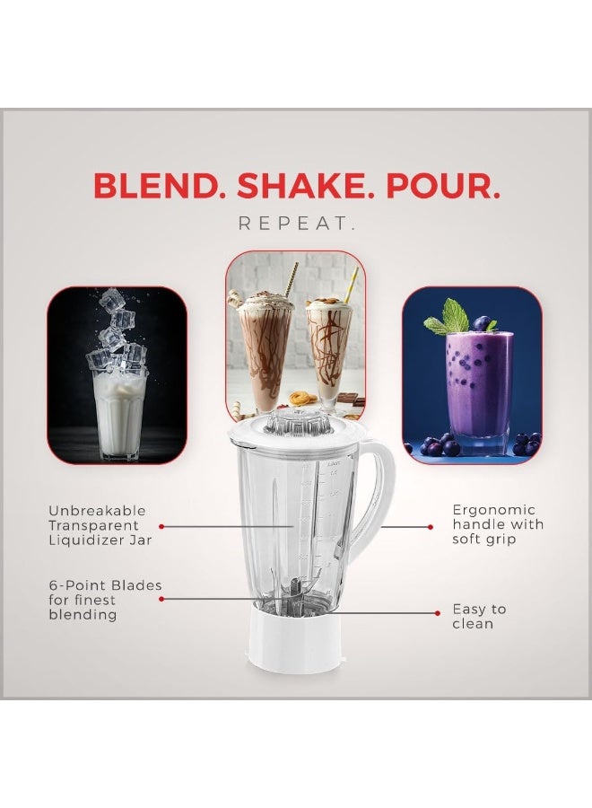 Sujata Powermatic Plus Juicer Mixer Grinder|900 Watts Double Ball Bearing Motor|22000 RPM|Non-Stop 90 Mins Running|2 Jars including 1750ml Blender, 1000ml Grinder Jar| (White) - Image 4