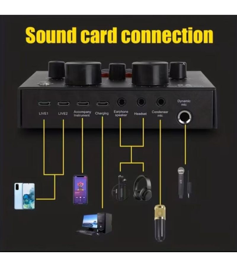 بطاقة صوت خارجية USB سوداء لمزج الصوت للبث المباشر والكاريوكي والتسجيل والدردشة الصوتية بتصميم م compact - Image 3