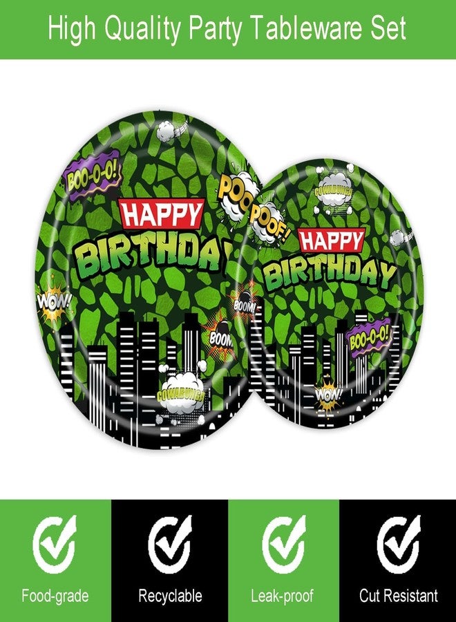 Vanulus 96 Pcs Ninja Superhero Birthday Party Plates and Napkins Green Comics Cityscape Buildings Party Supplies Set Boy Kids Green Tortoise Birthday Party Decorations Serve 24 Guests Tableware - Image 3