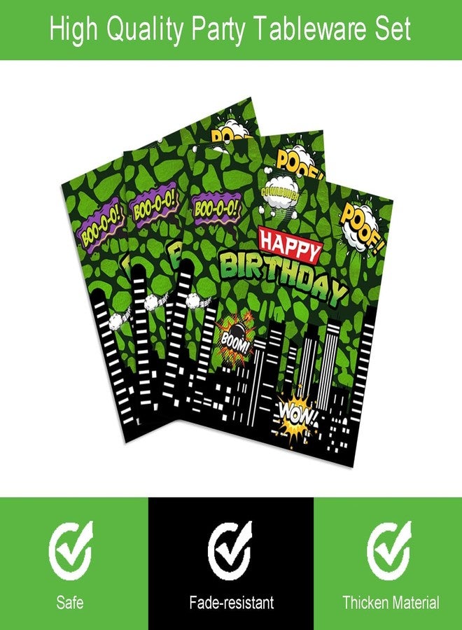 Vanulus 96 Pcs Ninja Superhero Birthday Party Plates and Napkins Green Comics Cityscape Buildings Party Supplies Set Boy Kids Green Tortoise Birthday Party Decorations Serve 24 Guests Tableware - Image 4
