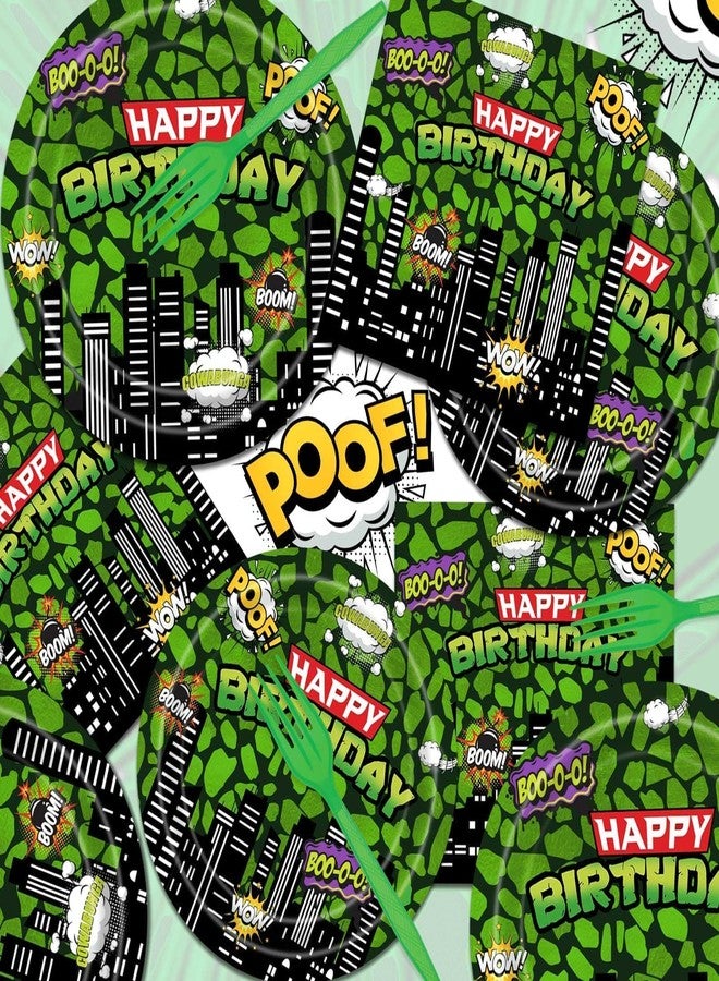 Vanulus 96 Pcs Ninja Superhero Birthday Party Plates and Napkins Green Comics Cityscape Buildings Party Supplies Set Boy Kids Green Tortoise Birthday Party Decorations Serve 24 Guests Tableware - Image 5