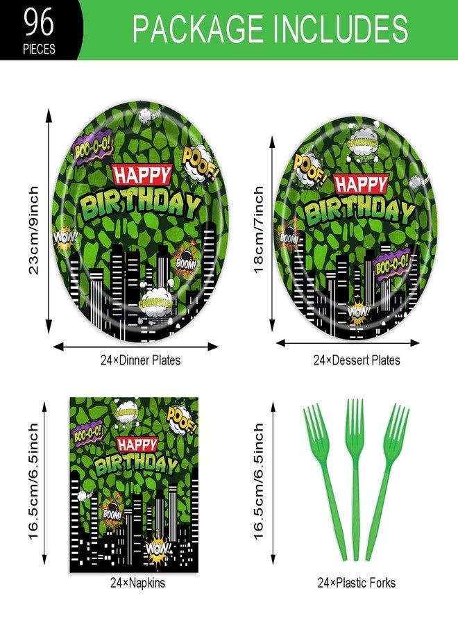 Vanulus 96 Pcs Ninja Superhero Birthday Party Plates and Napkins Green Comics Cityscape Buildings Party Supplies Set Boy Kids Green Tortoise Birthday Party Decorations Serve 24 Guests Tableware - Image 2