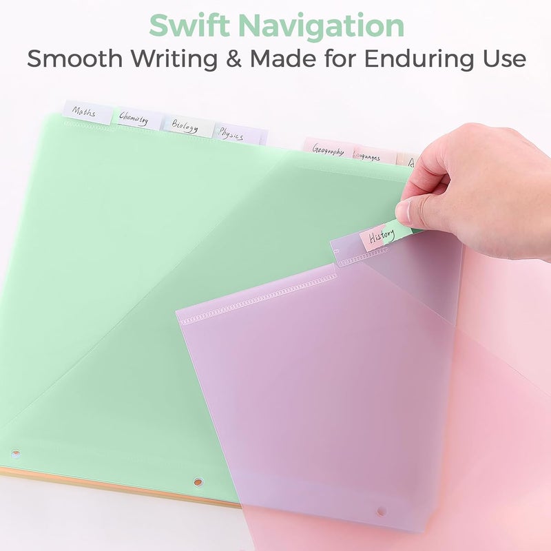 Skydue Pastel Binder Dividers with Tabs and Pockets - Soft Plastic Dividers for 3 Ring Binder, Includes 16 Blank Index Labels, for School & Office Organization, Green - Image 5