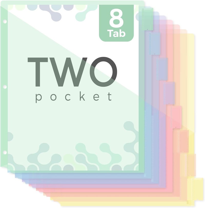 Skydue Pastel Binder Dividers with Tabs and Pockets - Soft Plastic Dividers for 3 Ring Binder, Includes 16 Blank Index Labels, for School & Office Organization, Green - Image 1