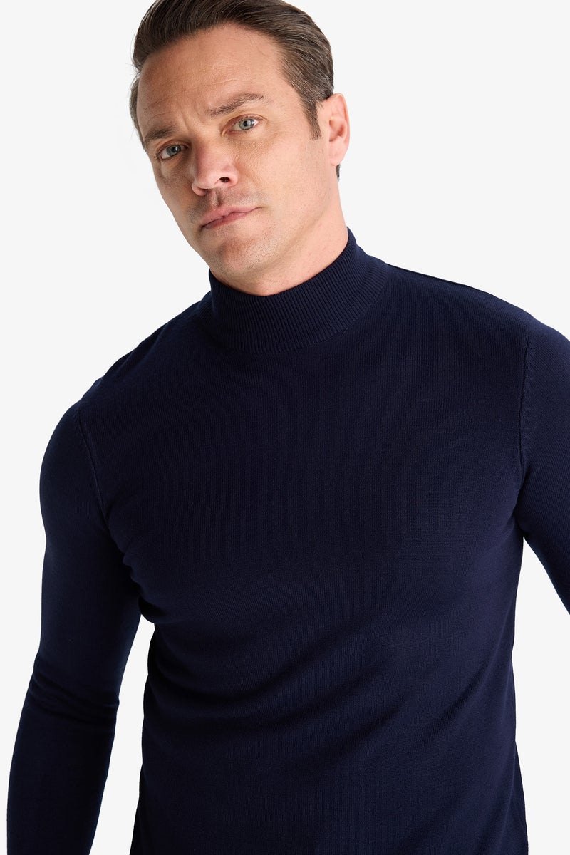 DeFacto Blue Man Slim Fit Turtleneck Knitwear Pullover Casual - Image 4