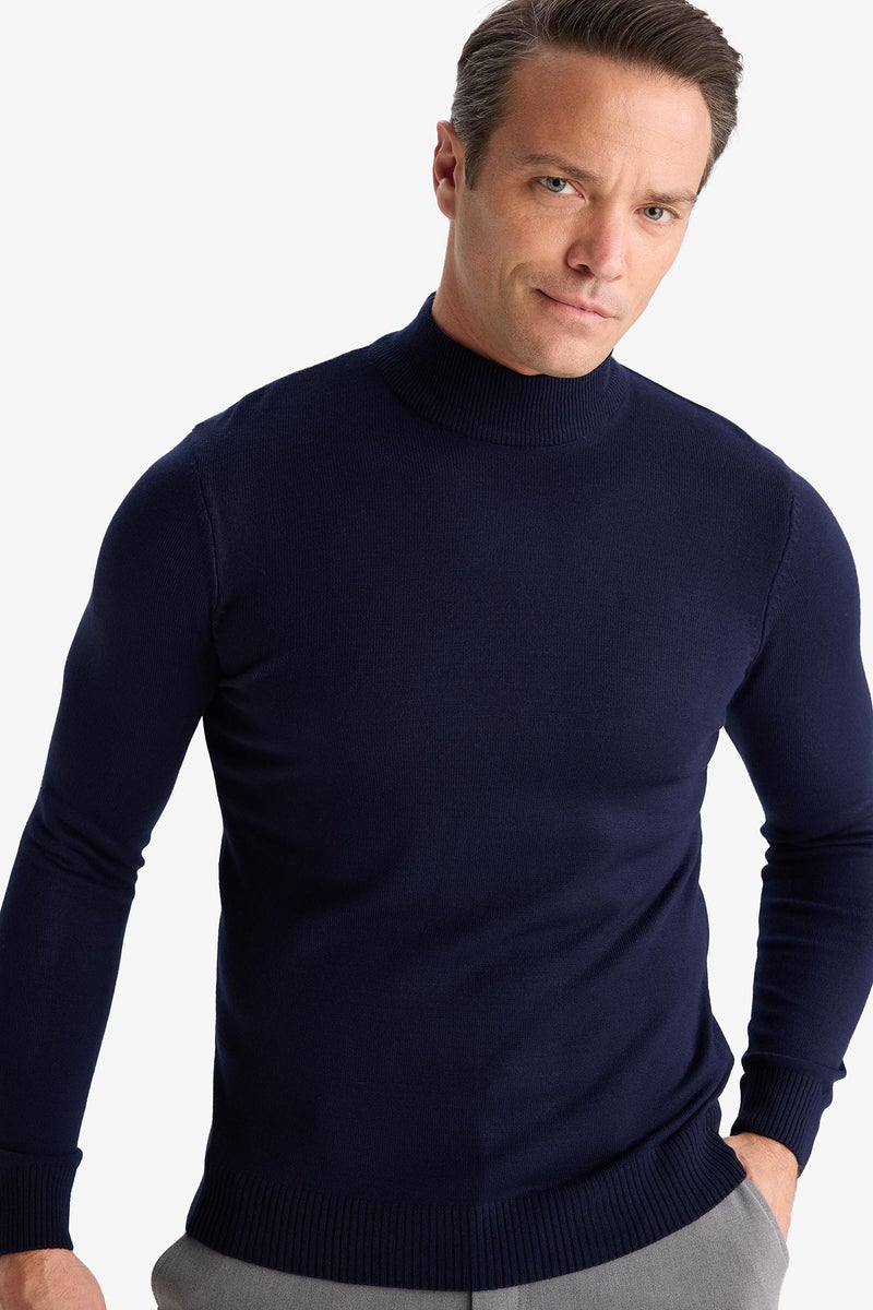 DeFacto Blue Man Slim Fit Turtleneck Knitwear Pullover Casual - Image 1