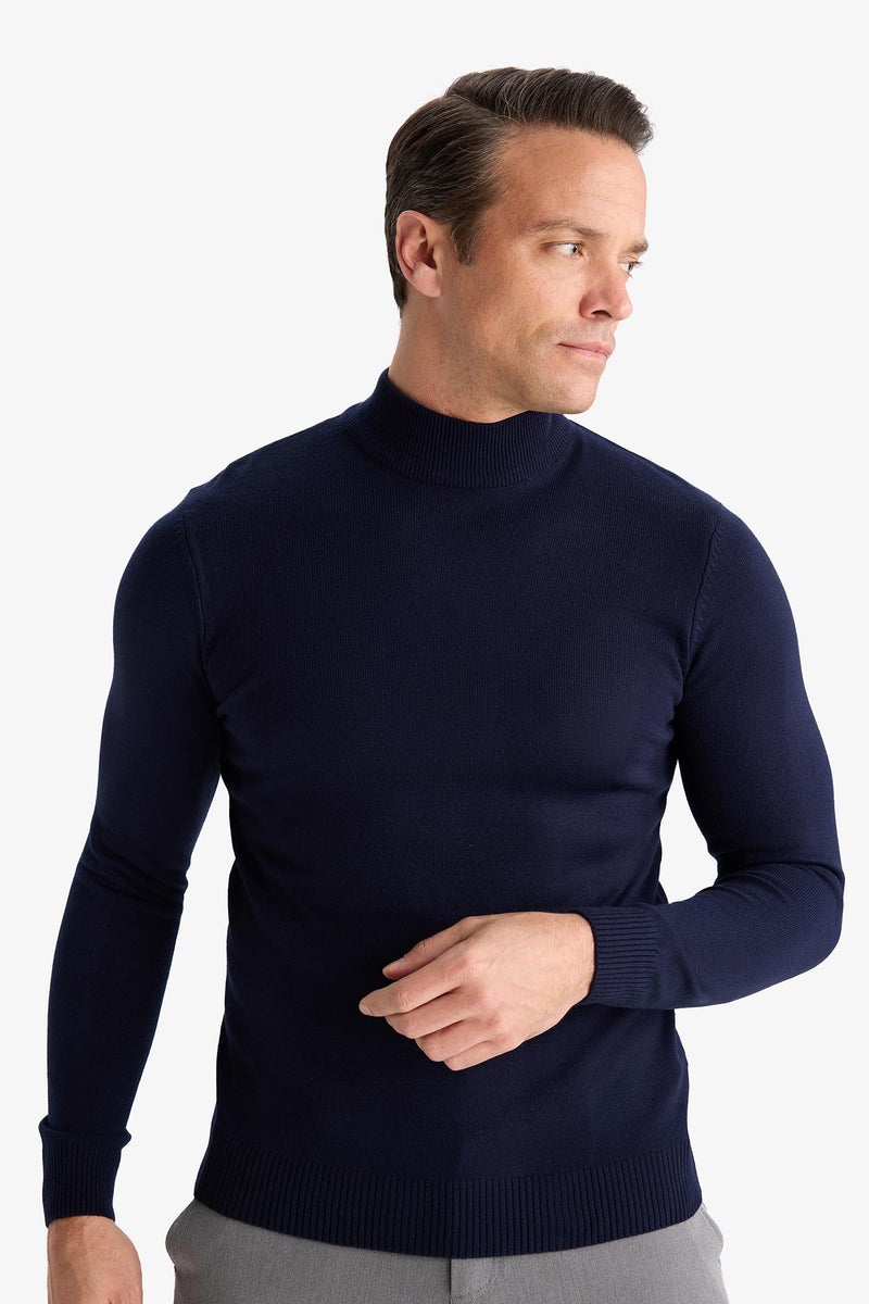 DeFacto Blue Man Slim Fit Turtleneck Knitwear Pullover Casual - Image 5